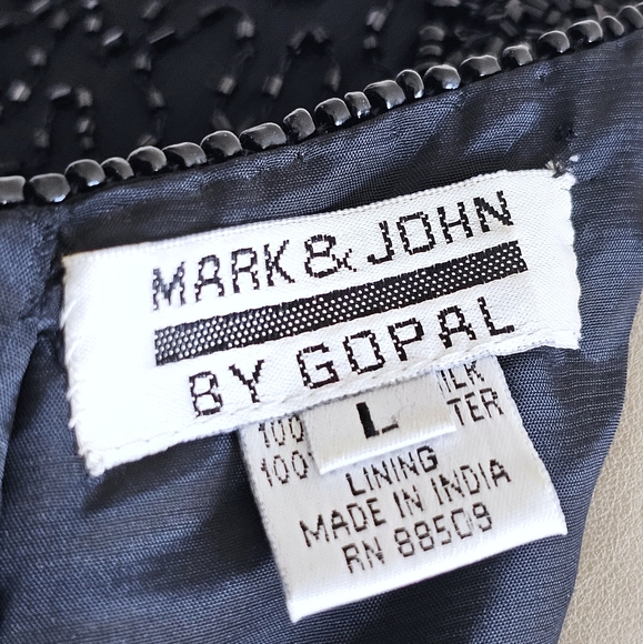 100% Pure Silk Mark & John By Gopal Black Beaded Cocktail Elegant Dress Sz Large - Picture 2 of 16